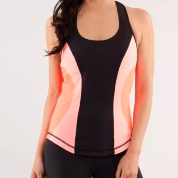 Lululemon Cardio Kick Top Womens Color Block Racerback Tank Coral Black Size 8 - Picture 1 of 4